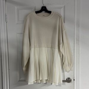 Cream Long Sleeve Pleated Sweater